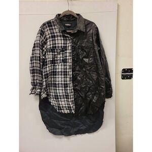 Thrill Jeans 2X Shirt Black Faux Leather Plaid Button Up Long Sleeve Womens Top